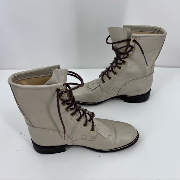 vintage western ropers lace up boots leather fringe size 7.5 - Picture 9 of 11